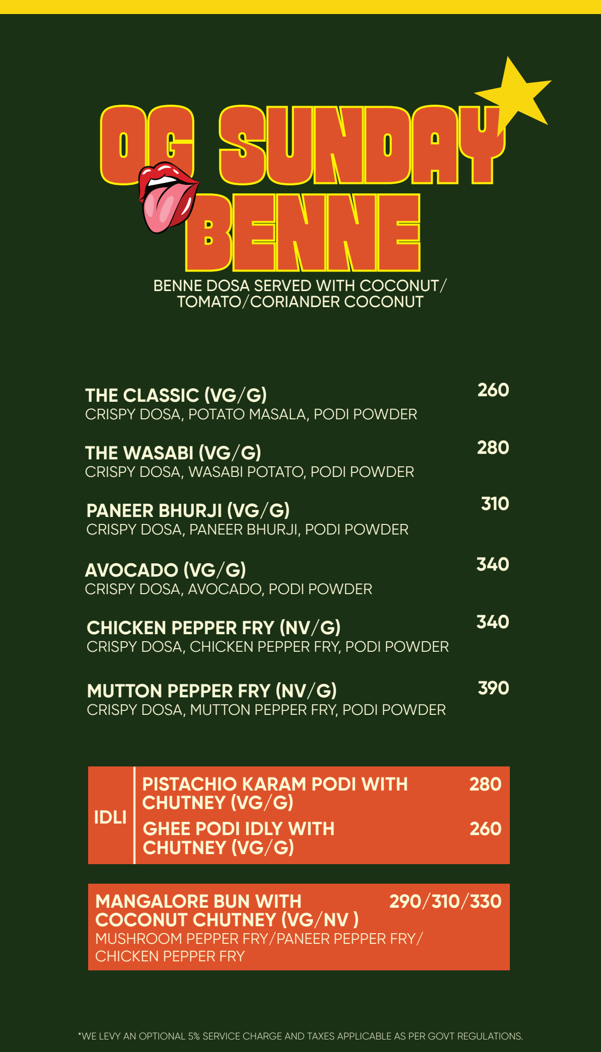Always Sunday Benne Menu