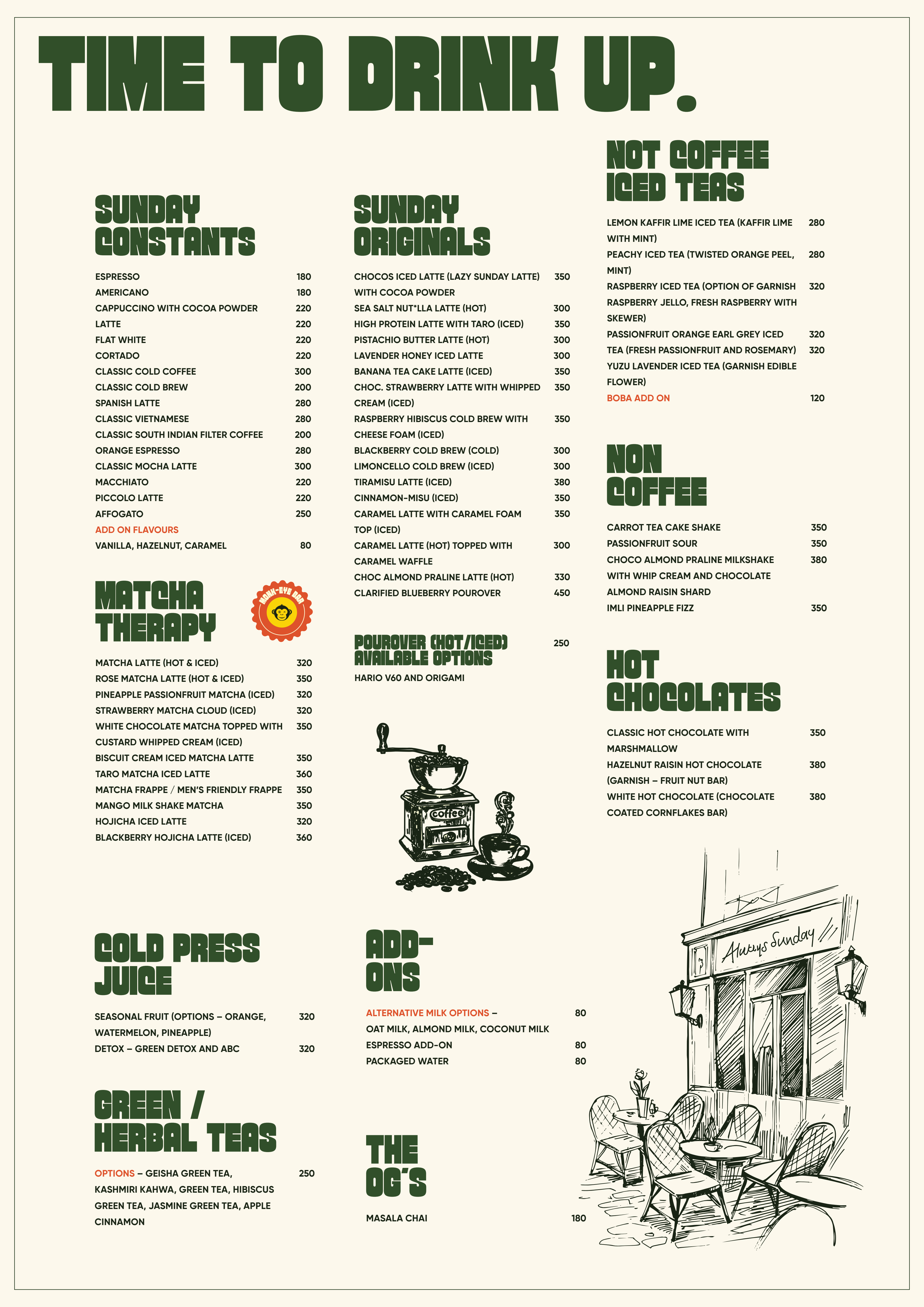 Always Sunday Drinks Menu