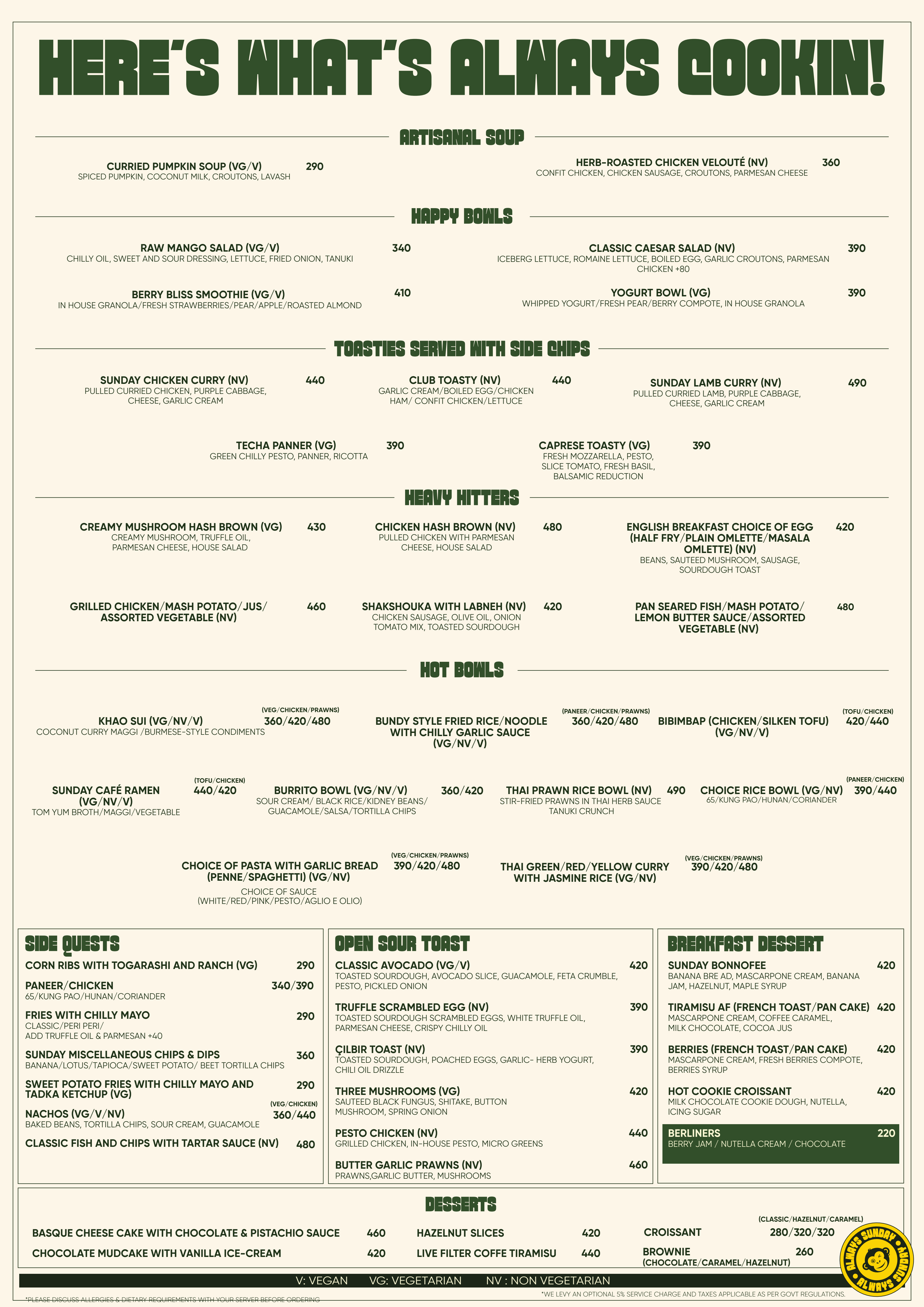 Always Sunday Food Menu